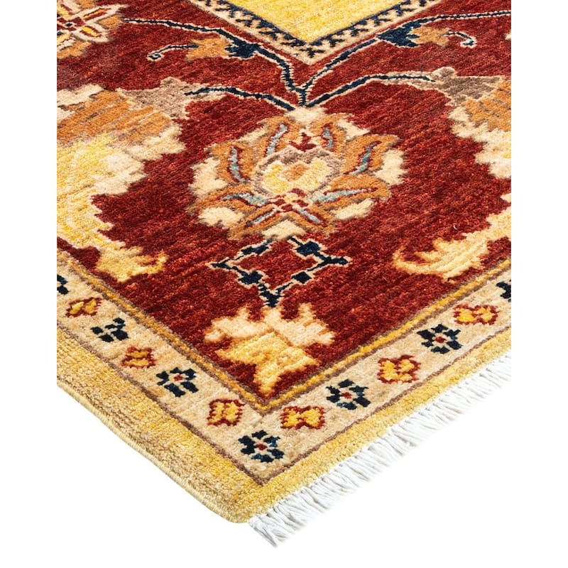 Overton Hand Knotted Wool Vintage Inspired Modern Contemporary Eclectic Yellow Area Rug - 9' 1" x 11' 5"