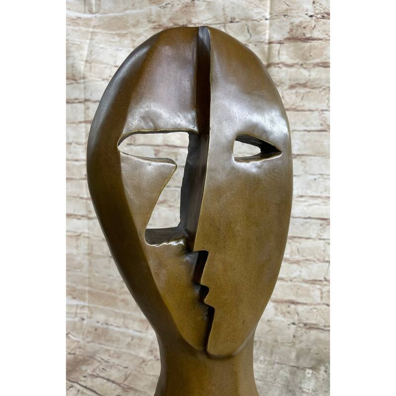 Pico Cubism Two Faces Mask Bust Sculpture Statue Modern Art Decor Marble Base