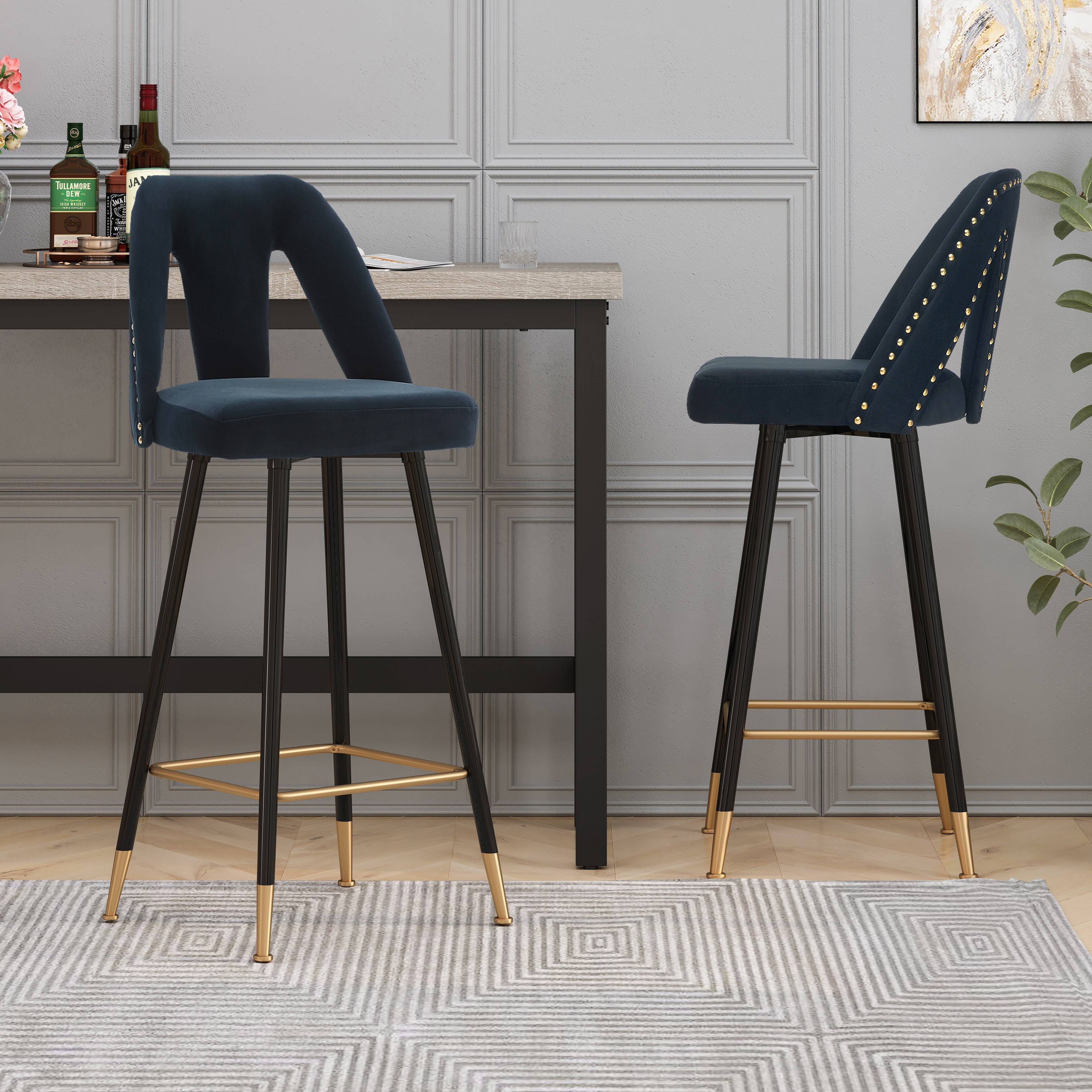 Grey counter stools with nailheads hot sale