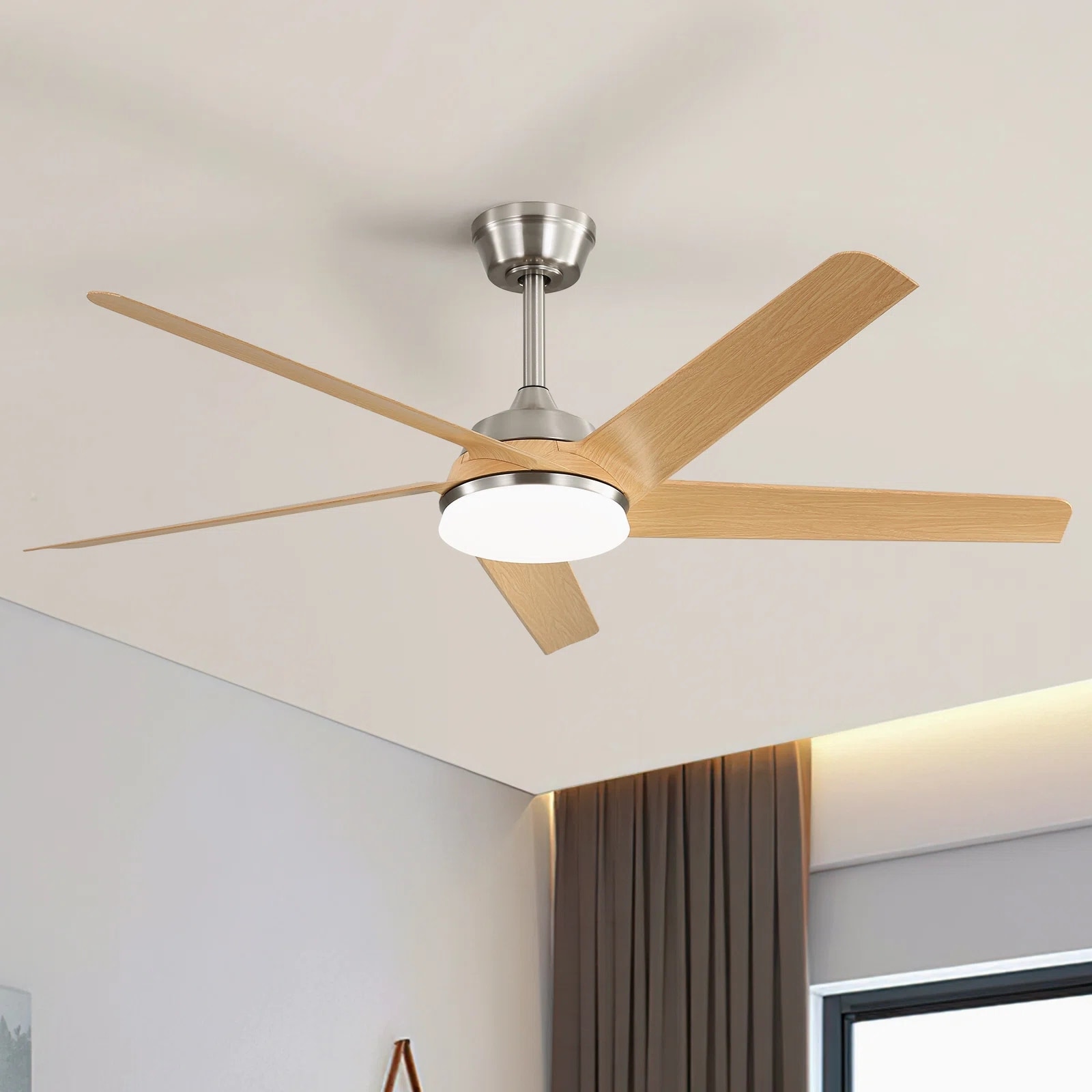 52" Modern Dimmable LED Nickel Ceiling Fan with Light Kit and Remote Included