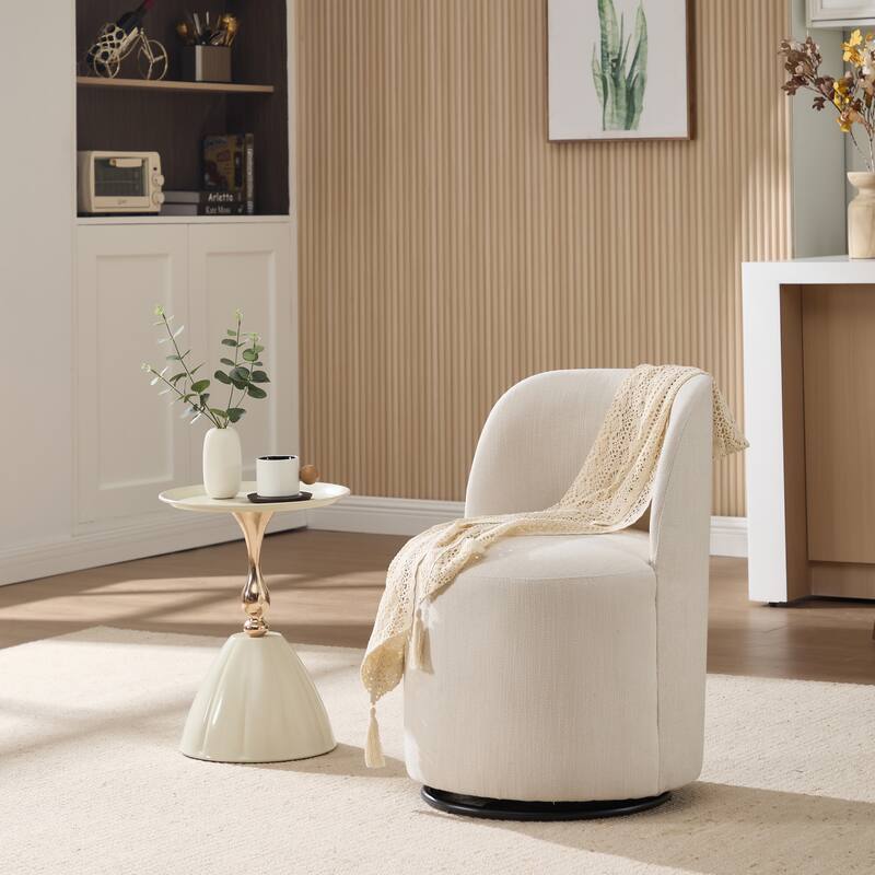 Set Of 1 Upholstered Barrel Chair, Mid Century Modern Round Linen Dining Chair, 360 Degree Swivel Side Chair for Dining Room