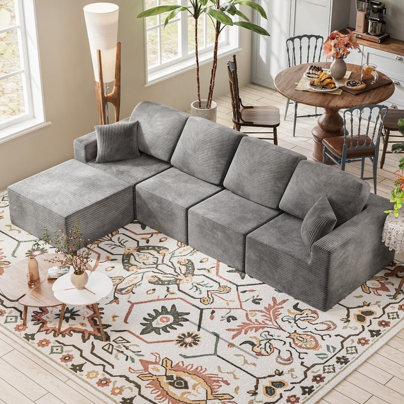 L Shaped Modular Sectional Couch, 126" Boneless Couches for Living Room, Modern Cloud Couch with Chaise Lounge