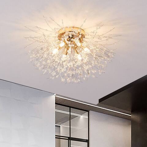 Luxury 6-Light Crystal Firework Ceiling Light Gold/Chrome - 23.6''