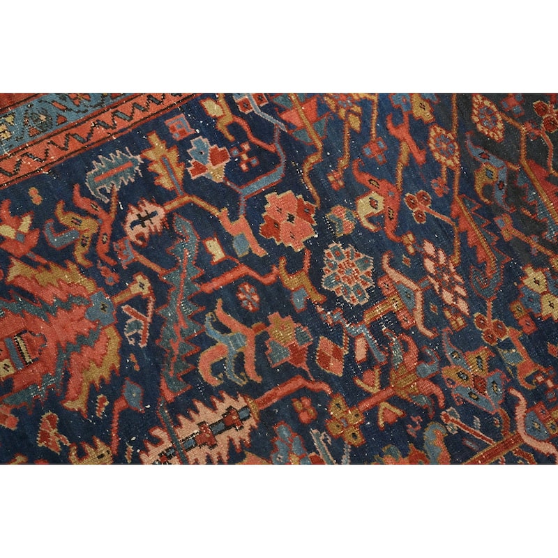 Hand Knotted Oriental 100% Wool Carpet Traditional Floral Navy Blue & Blues Heriz (serapi) Area Rug - 11' 8'' X 9' 4''