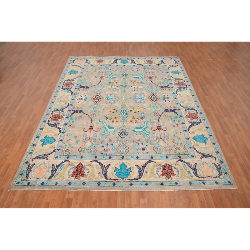 Hand Knotted Oriental 100% Wool Carpet Traditional Floral Greys & Charcoal Ziegler Area Rug - 11' 7'' X 9' 0''