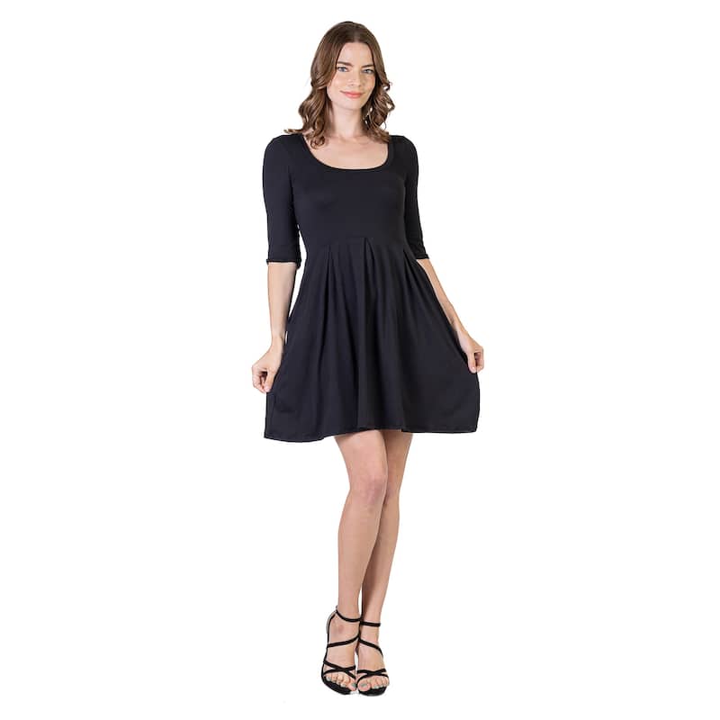 24seven Comfort Apparel Three Quarter Sleeve Fit and Flare Mini Dress - Black - 1X