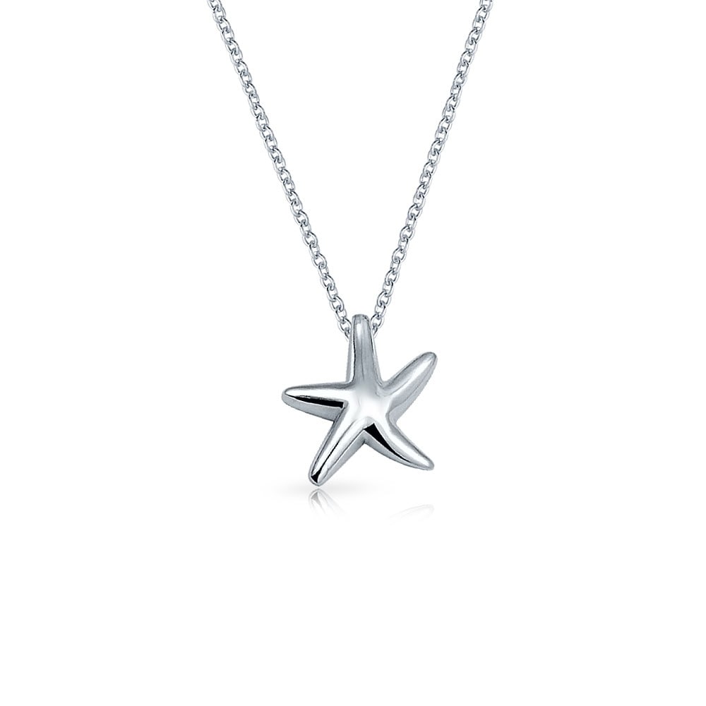 Sterling Silver Womens 1mm Box Chain 3D Sand Pail Starfish Decoration On Sand Pendant Necklace