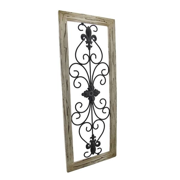 Shop Distressed Wooden Tan Frame Wrought Iron Fleur De Lis Wall