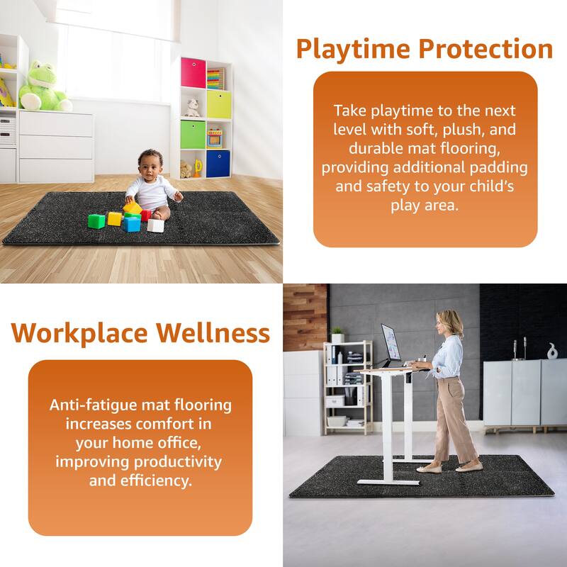 Fitness 1/2" Thick Rubber Top High Density EVA Foam Gym Flooring for Home Gym - 18 Interlocking Gym Floor Mat