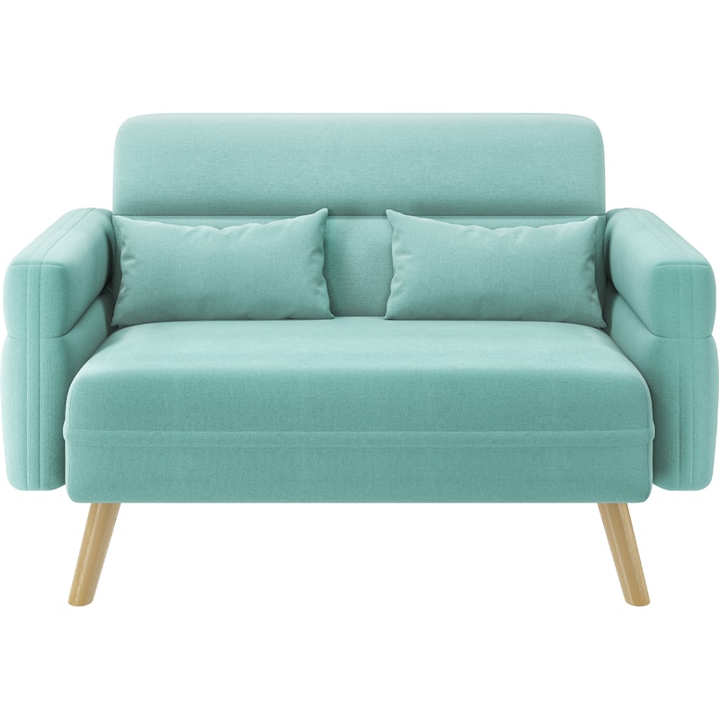 Yaheetech Small Fabric Loveseat Sofa With Lumbar Pillows, Solid Wood Legs Modern 2 Seater Sofa Couch - 46"× 29"×30.5"