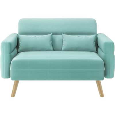 Yaheetech Small Fabric Loveseat Sofa With Lumbar Pillows, Solid Wood Legs Modern 2 Seater Sofa Couch - 46"× 29"×30.5"