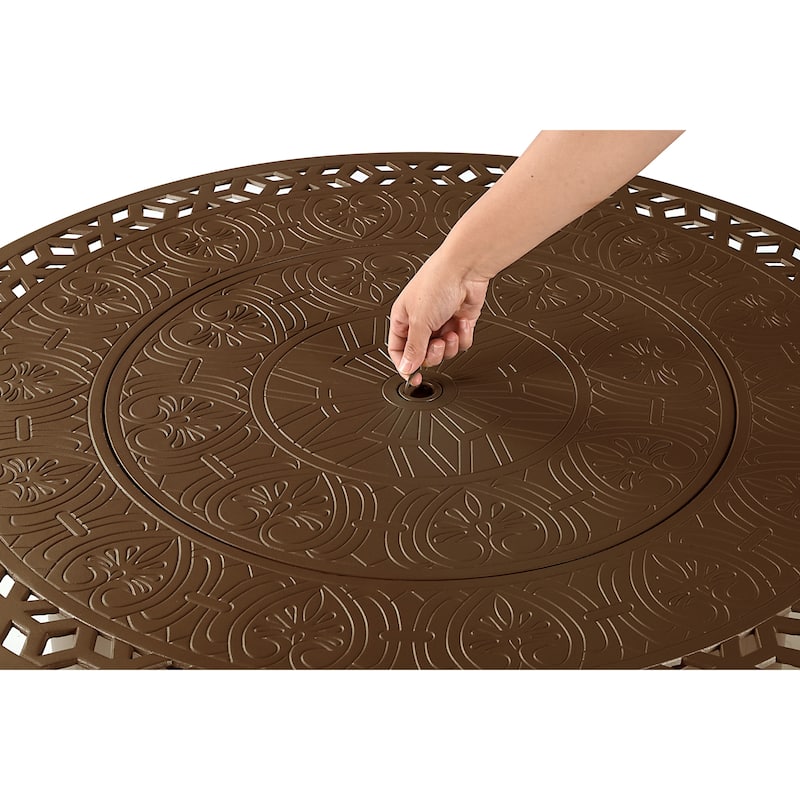 Round 44 in. x 44 in. Aluminum Propane Fire Pit Table with Glass Beads, Two Covers, Lid, 57,000 BTUs - N/A