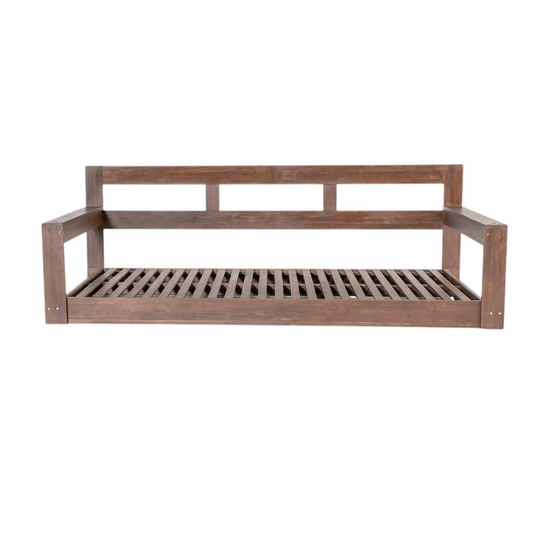 Patio Wood Twin Size Swing Bench with Hanging Ropes(No Cushion,Pillow)