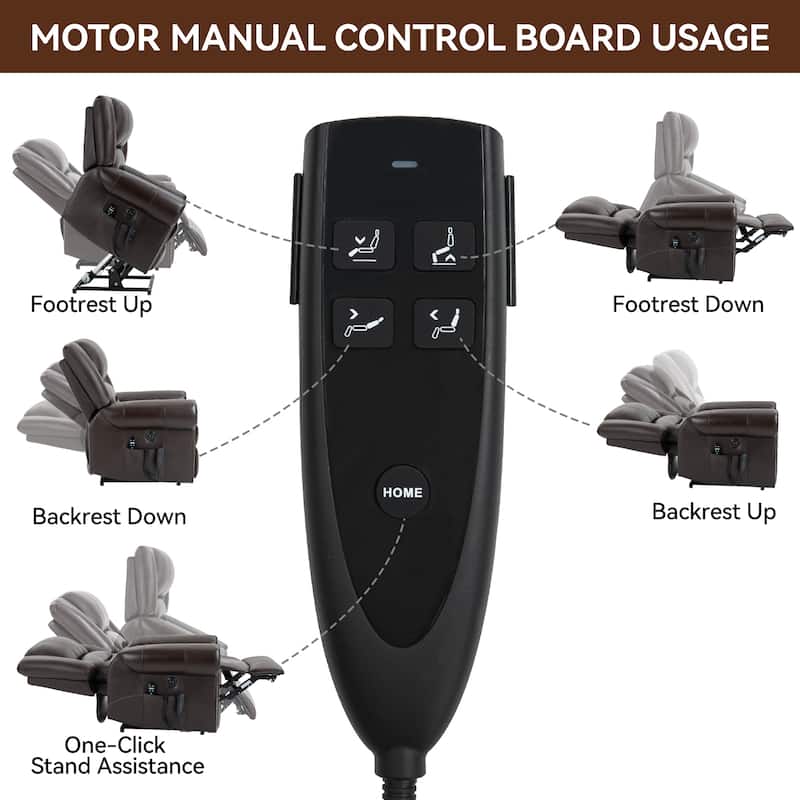 Brown Genuine Leather Power Lift Recliner with Dual Motors, Heated Massage, USB Ports, and Adjustable Recline