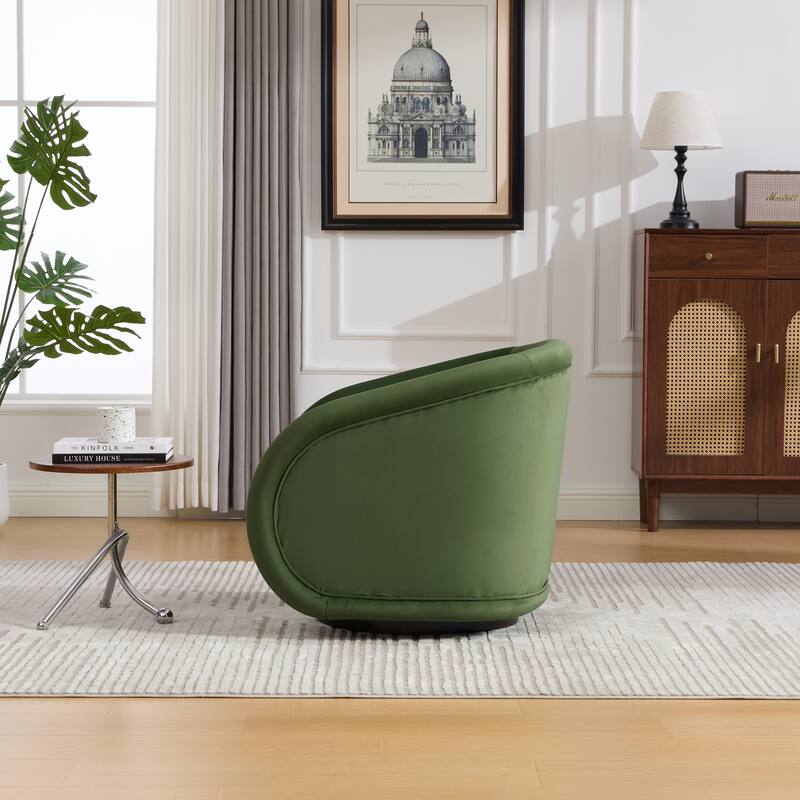 360-degree Swivel Barrel Chair with Velvet Fabric Upholstery, Comfy Pumpkin-Shaped Swivel Chair for Living Room, Bedroom