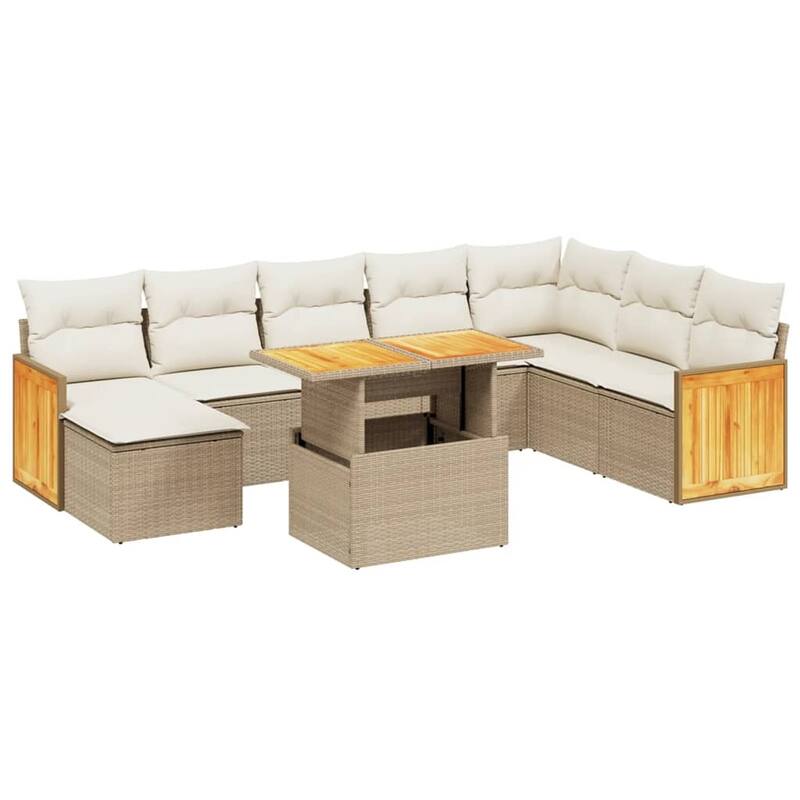 vidaXL Patio Sofa Set with Cushions Sofa Sections and Table 9 Piece Poly Rattan