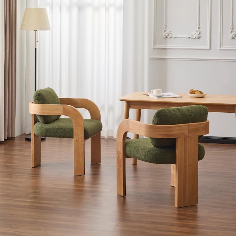 2-Pack Dining Chairs - Fabric with Pillow Back, Solid Wood Frame