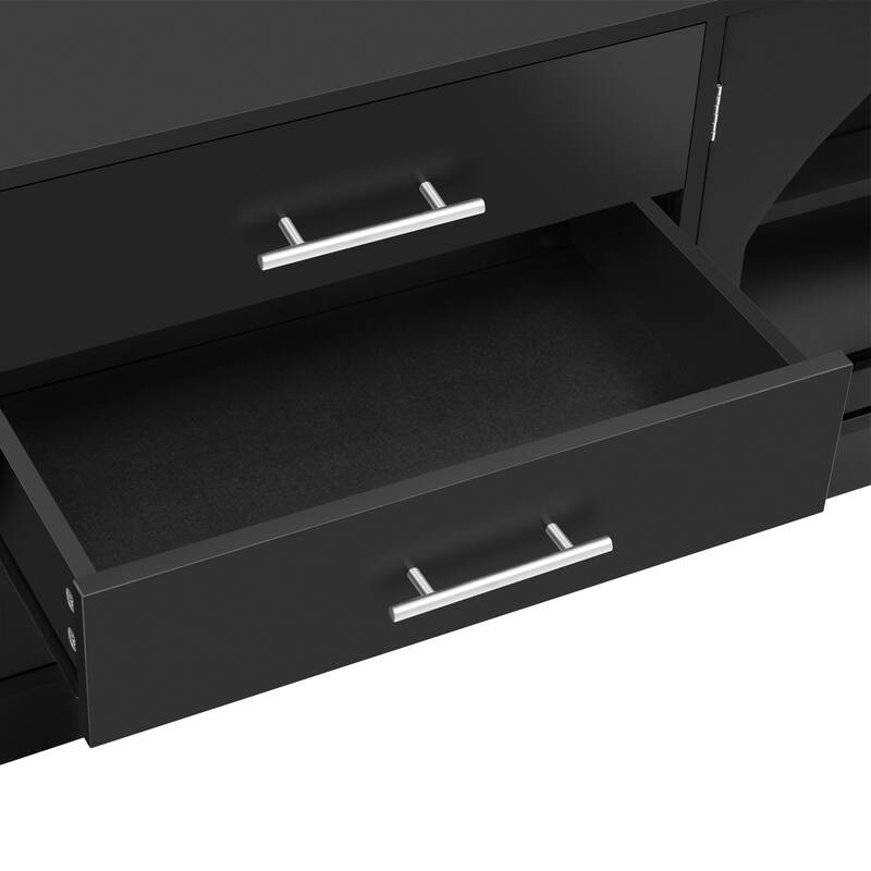68.9"Elegant Arched Glass TV Stand with Adjustable Shelves and 3 Drawers