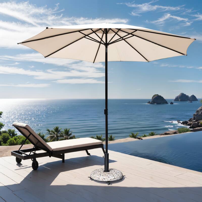 Pellebant Outdoor Patio Market Umbrella Stand Concrete-cobble Finish Swivel Wheels