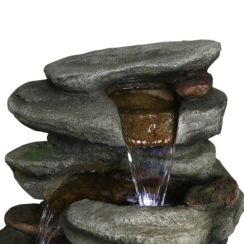 30.7'' Rock Water Fountain Outdoor Resin Fountain with Light