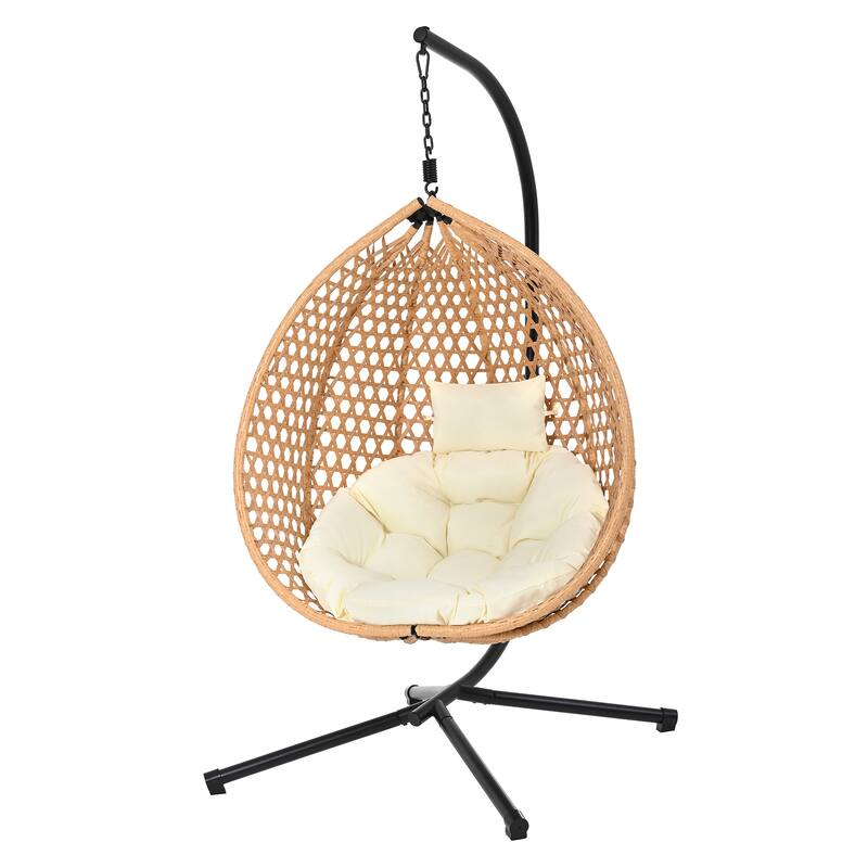 Sturdy Hammock Chair with Stand, Rattan Hanging Egg Chair with Soft Removable Cushion Swing Chairs for Balcony