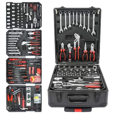 899 Pieces Tool Kit with Rolling Mechanics Tool Box 4 Layers Toolset