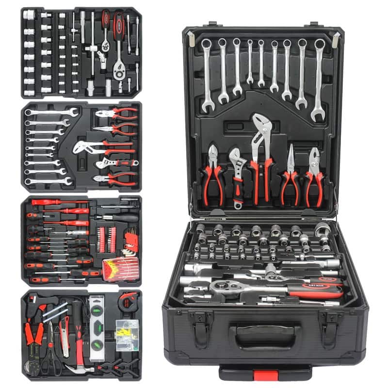 899 Pieces Tool Kit with Rolling Mechanics Tool Box 4 Layers Toolset