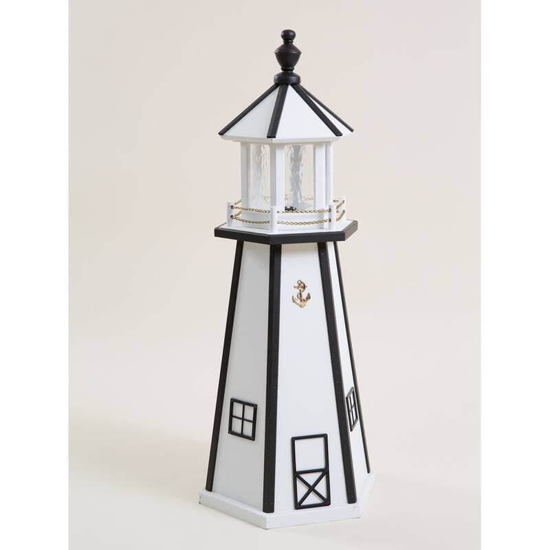 Wooden Lighthouse with Solar Light - 5 Foot - White/Black