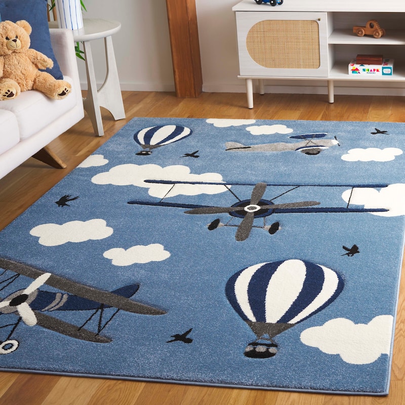 SAFAVIEH Carousel Kids Turi Airplane Rug - 8' x 10' - Blue/Ivory - Rectangle