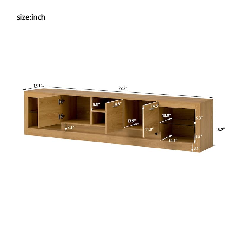 Roomfitters 78" Modern TV Stand with Storage Cabinets and Open Shelves, Long Entertainment Center for Living Room, Oak