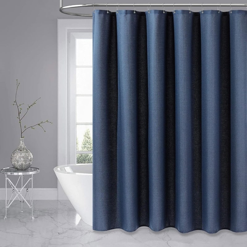 Waffle Textured Heavy Duty Thick Fabric Shower Curtain, Luxury Weighted Polyester Fabric Shower Curtain Set