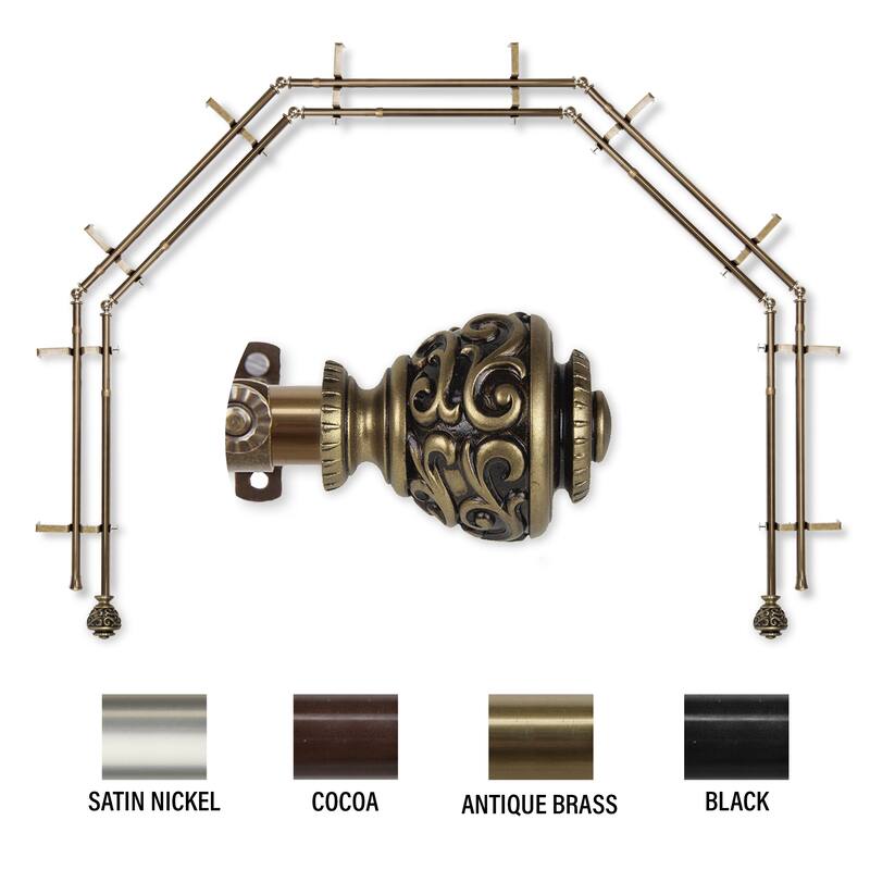 InStyleDesign Charlie 13/16" 5-Sided Double Bay Window Curtain Rod - Antique Brass