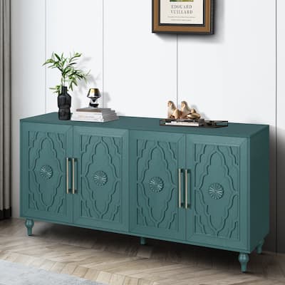 63" Large Storage Cabinet Buffet Sideboard with Adjustable Shelves, Carved Entrance Cabinet Cupboard TV Console for Living Room