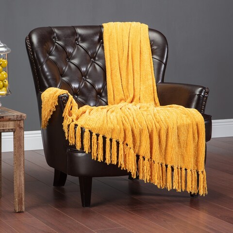 Chanasya Chenille Cascade Knit Textured Throw Blanket With Tassels