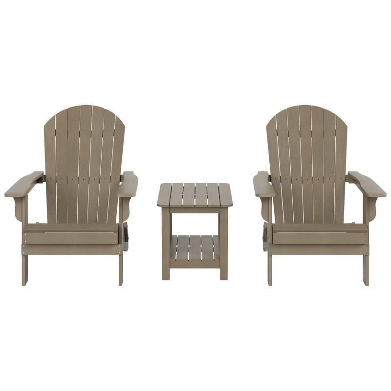 Vineyard HIPS Outdoor Folding Eco-Friendly All Weather Seashell Adirondack Chairs with Side Table (3-Piece Set)