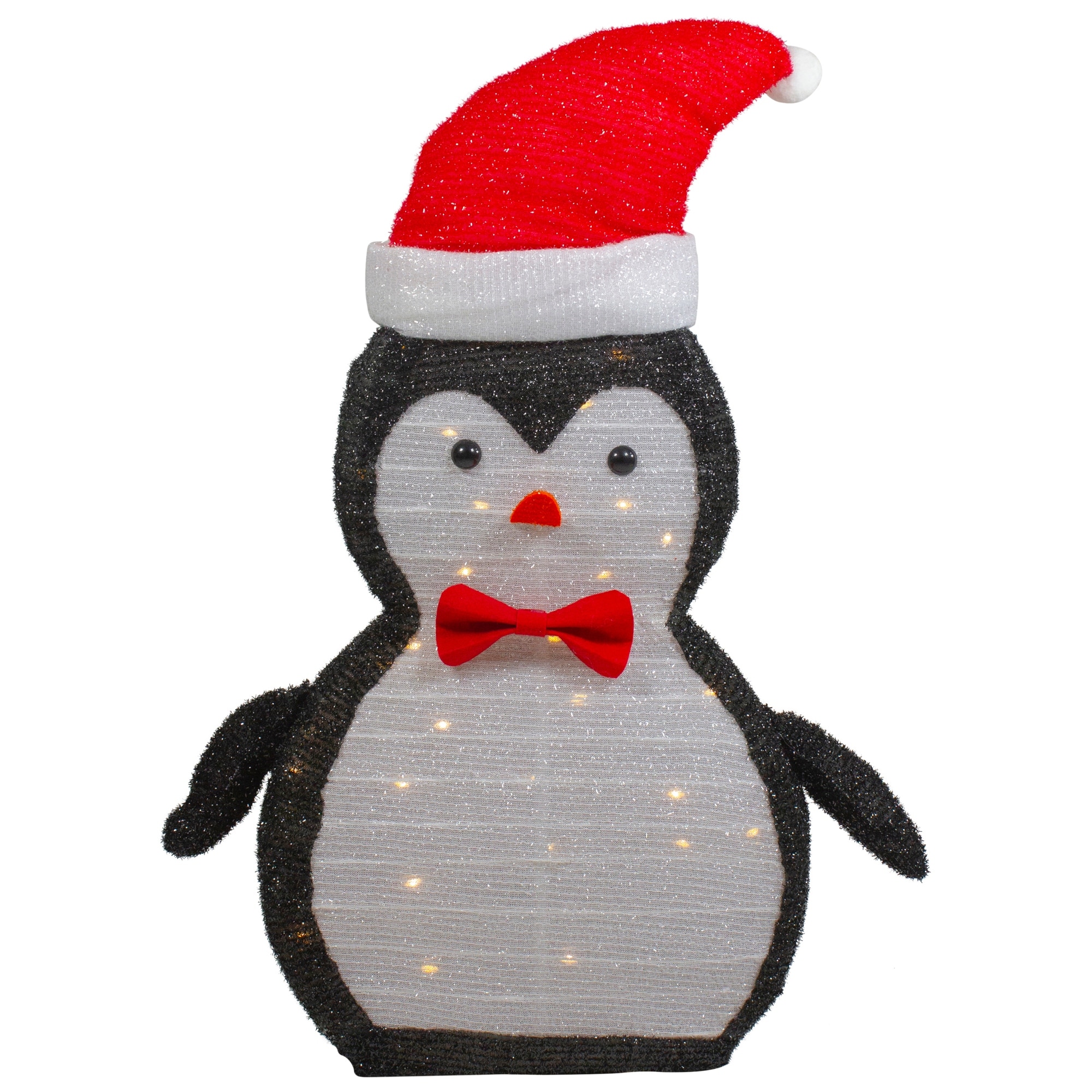 28" LED Tinsel Penguin in Santa Hat Outdoor Christmas Decoration