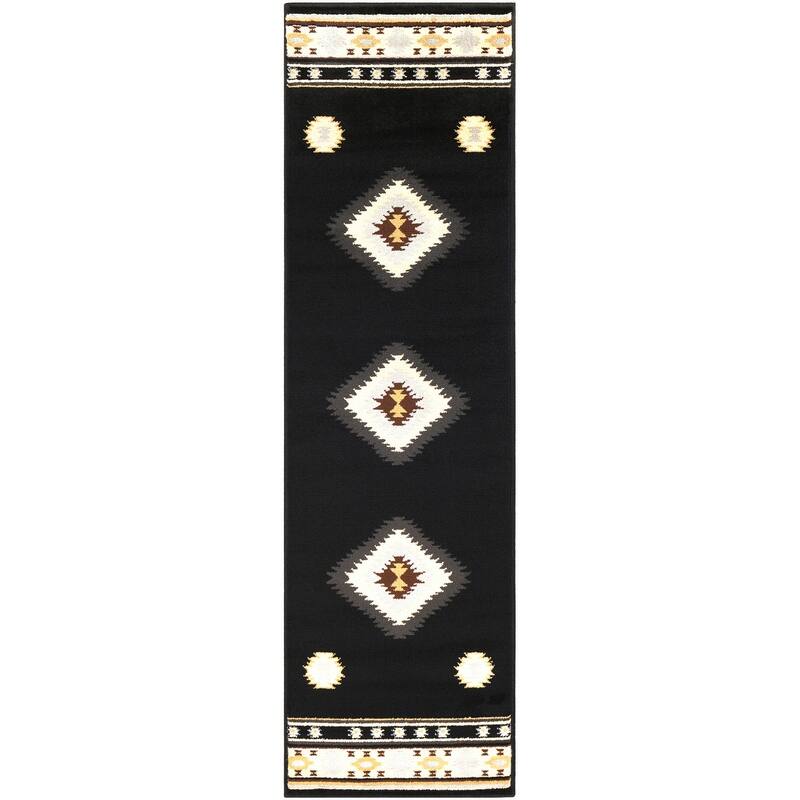 Livabliss Nurzhan Southwestern Area Rug - Black - 2'2" x 7'6" Runner