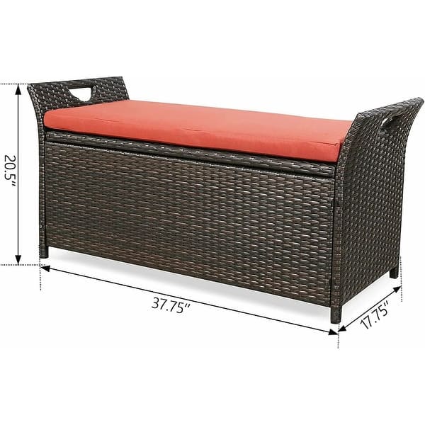 Rattan Deck Outdoor Storage Bench, Storage Box with Cushion Bed Bath