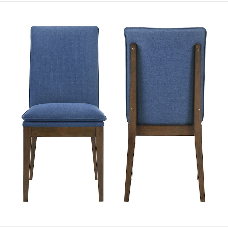 Nick 25 Inch Dining Chair Set of 2, Cushioned, Walnut Brown Legs, Blue