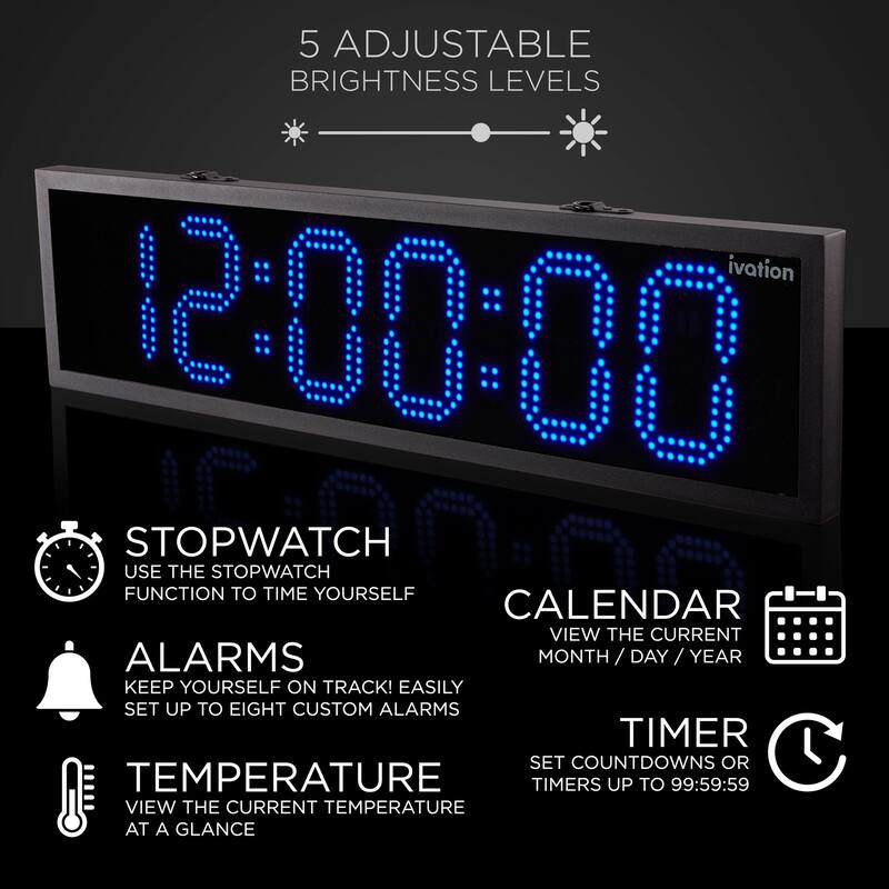 Ivation Large Digital Clock, Led Wall Clock with Stopwatch, Alarms, Timer & Remote, White
