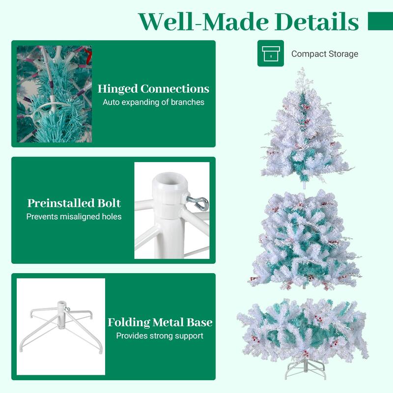 Costway 6 FT Pre-lit Artificial Christmas Tree with 599 Branch Tips & - Peacock Blue & White