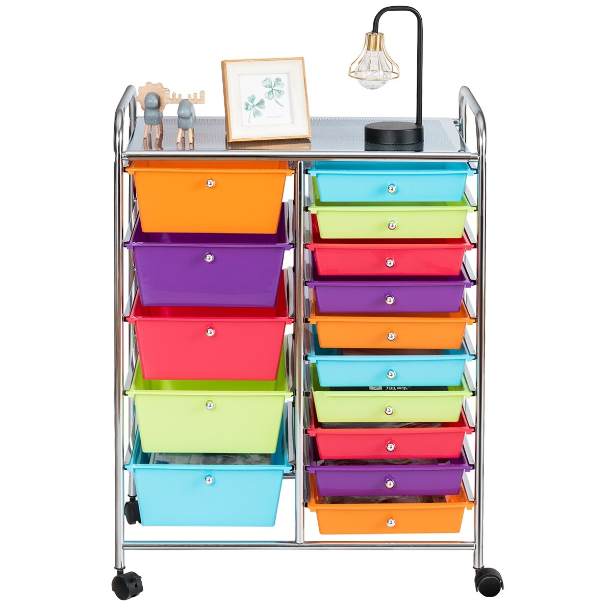 Bunpeony 15-Drawer Utility Multicolor Rolling Storage Cart