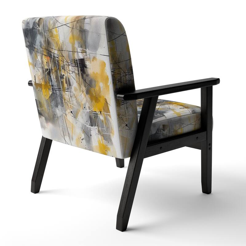 Designart "Yellow and Grey Beyond The Canvas I" Upholstered Abstract Accent Chair and Modern & Contemporary Arm Chair