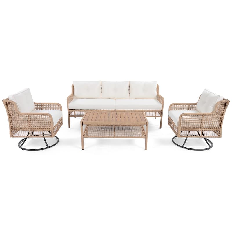 4 Pieces Patio Furniture Set with Swivel Chairs, Outdoor Wicker Sofas for 5-person, Sectional Rattan Outdoor Conversation Set