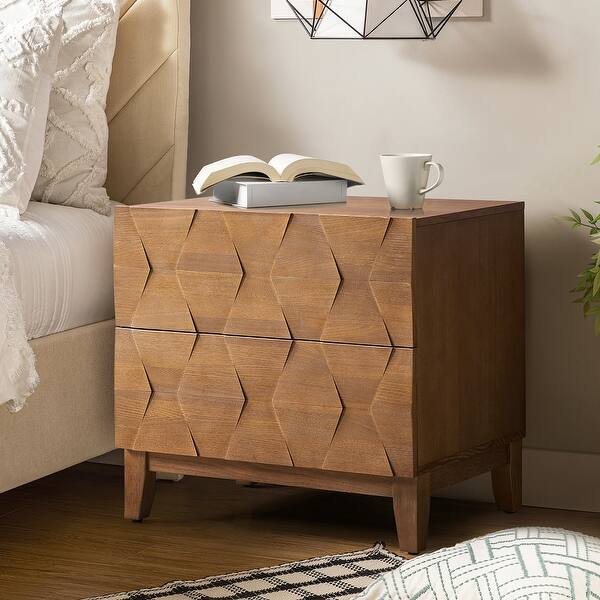 Ethel Mid-Century 2-Drawer Storage Nightstand with Adjustable Solid Wood Legs and Charging Station By HULALA HOME