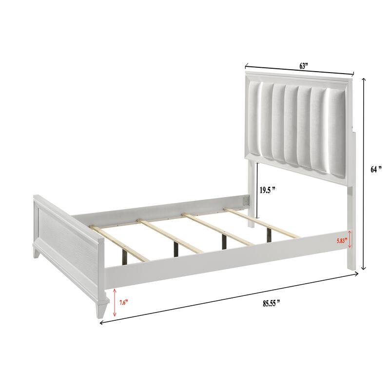 Etti White LED Upholstered Panel Bed