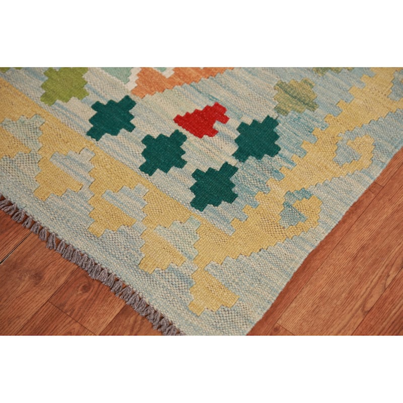 Hand Woven Oriental 100% Wool Carpet Southwestern Geometric Multi-Colored Kilim Area Rug - 8' 1'' X 5' 1''