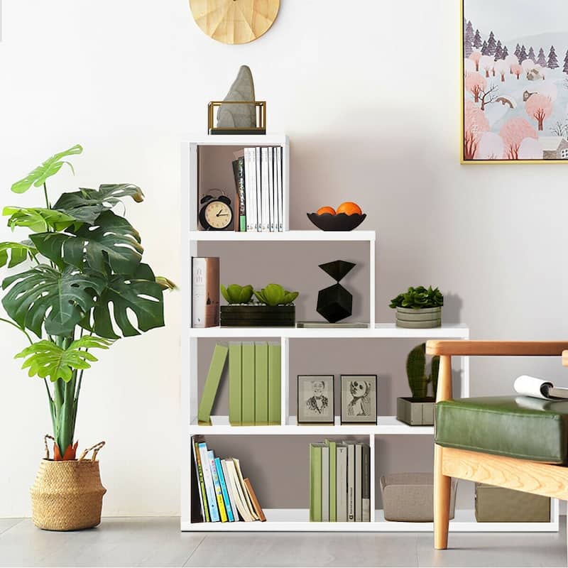 6 Cubes Ladder Shelf Corner Bookshelf Storage Bookcase-White - 61" x 11" x 64"(L x W x H)
