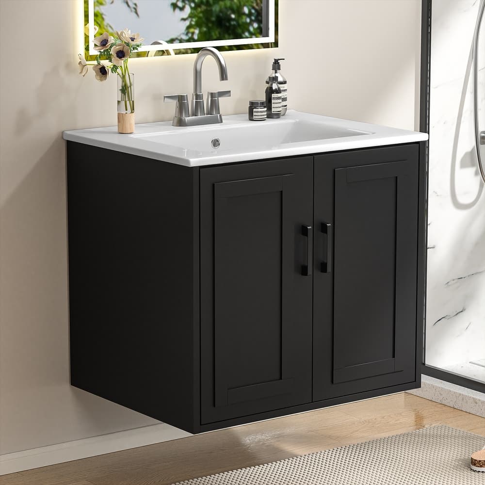 Anmytek 24'' Floating Bathroom Vanity Sink Combo Wall Mounted Cabinet with Soft Close Door