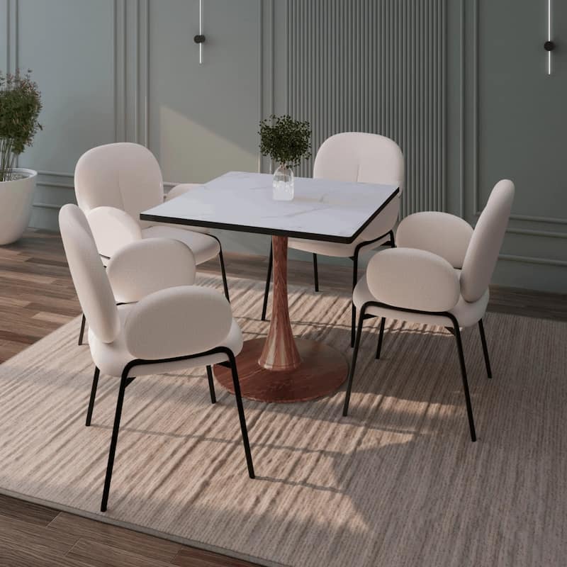 Bristol 27" Square Dining Table with Marbled White MDF Top and Steel Pedestal Base for Modern Kitchen and Dining Room - 27 in.
